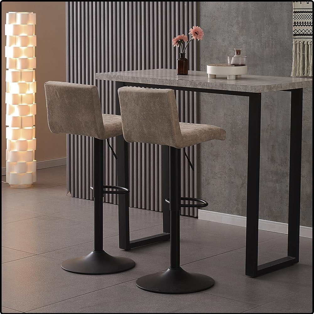 Vintage Beige Bar Stools Set of 2 – Adjustable Swivel Counter Chairs