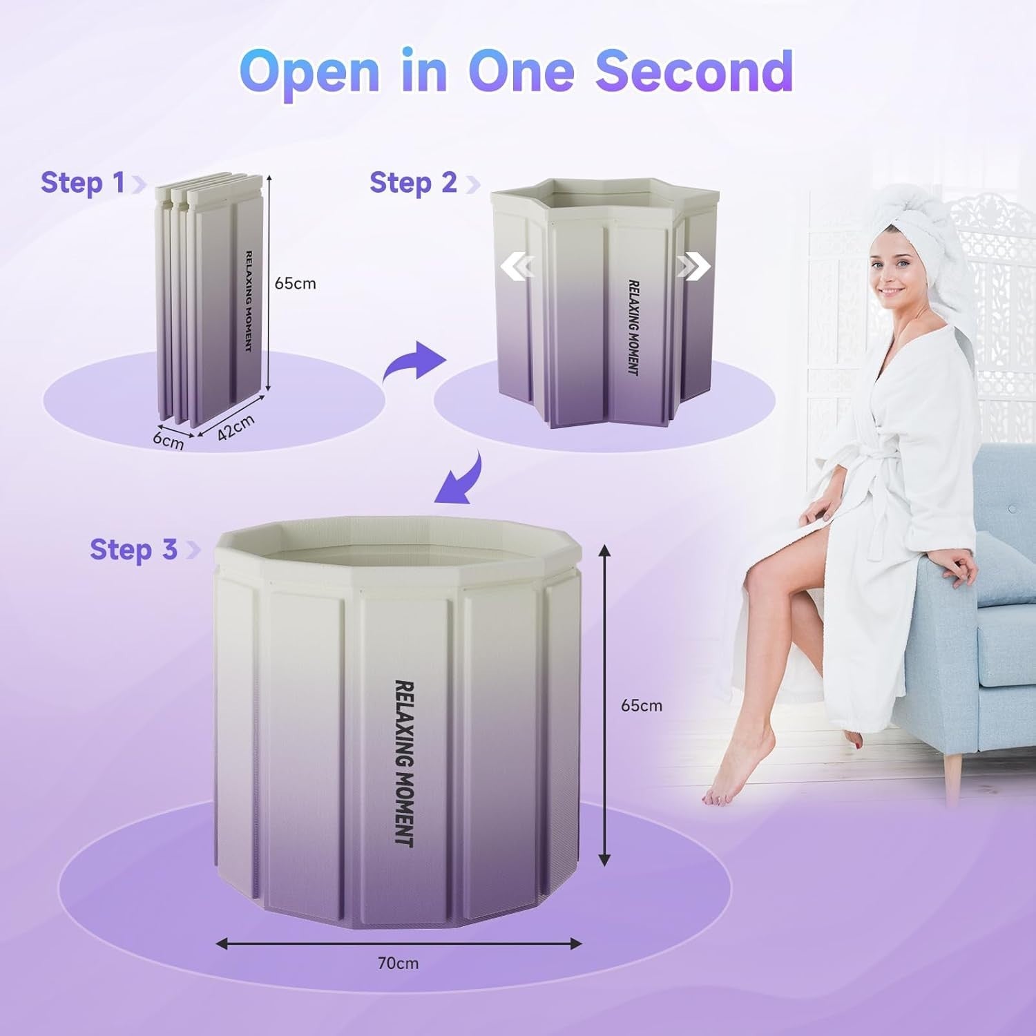 Portable Foldable Adult Bathtub 70x70x65cm Hot & Ice Bath Spa Tub