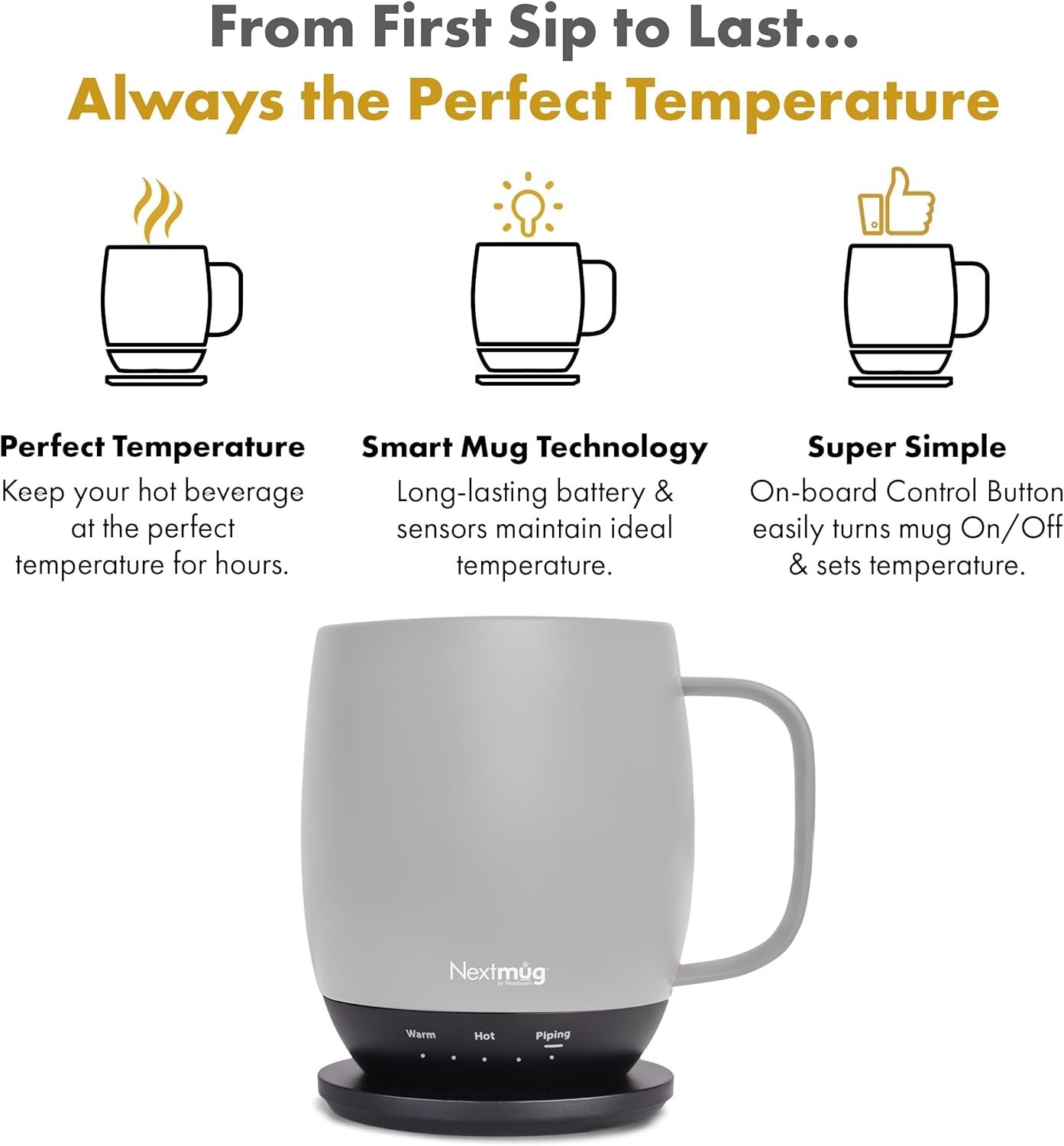 Self Heating Coffee Mug 415ml Temp Control Smart Warmer Cup