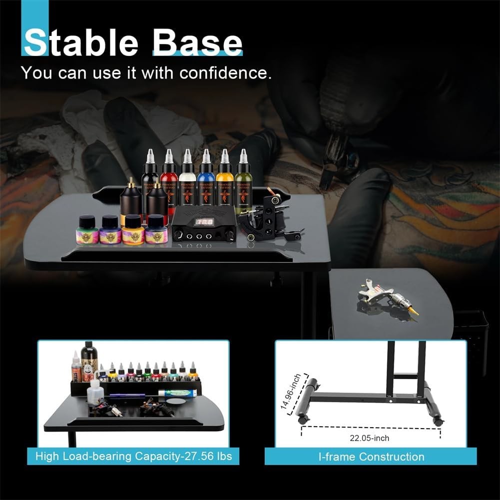 Adjustable Overbed Laptop Table C Shape Tilt Desk Rolling Wheels Black