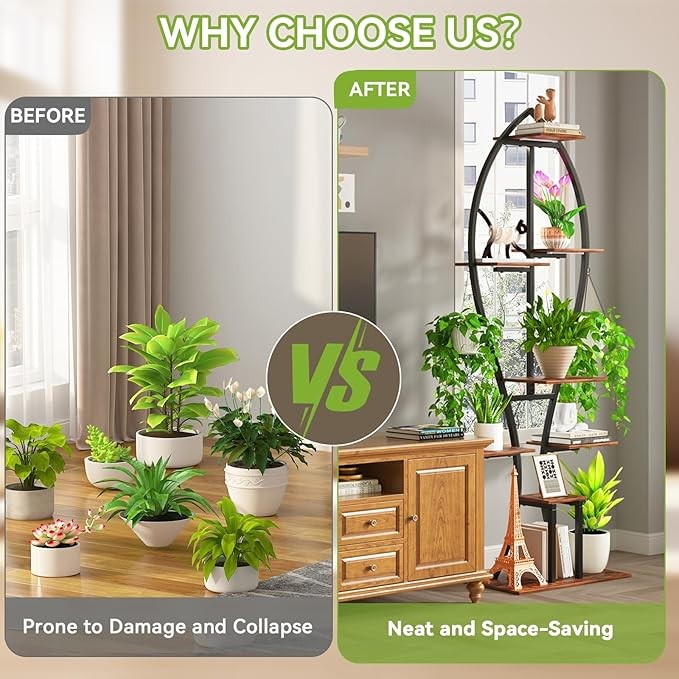 8 Tier Metal Plant Stand with LED Grow Lights Indoor Tall Flower Shelf Rack