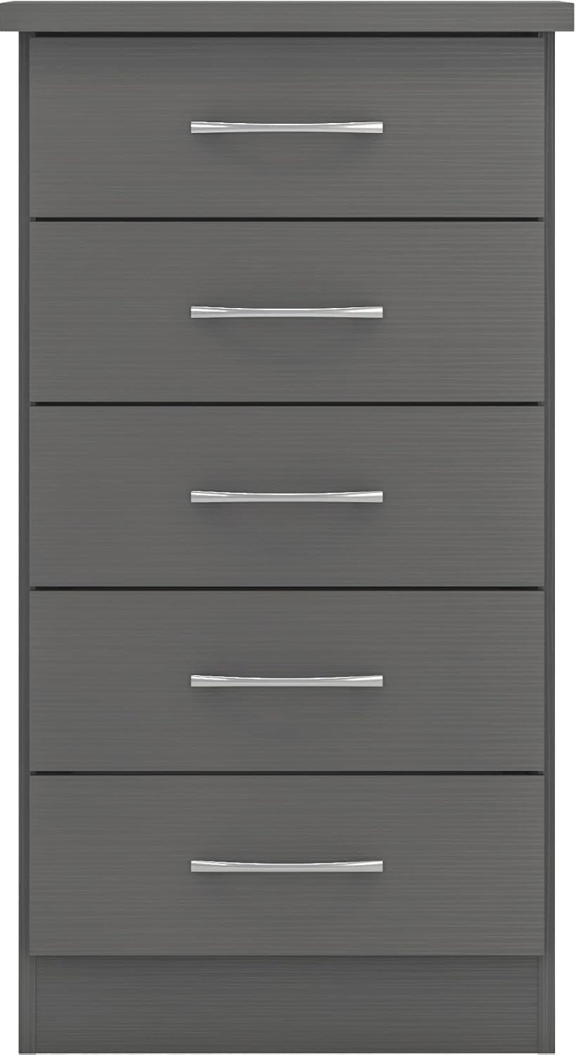 Narrow 5 Drawer Chest Grey Storage Unit - Compact, Modern & Wall-Mountable