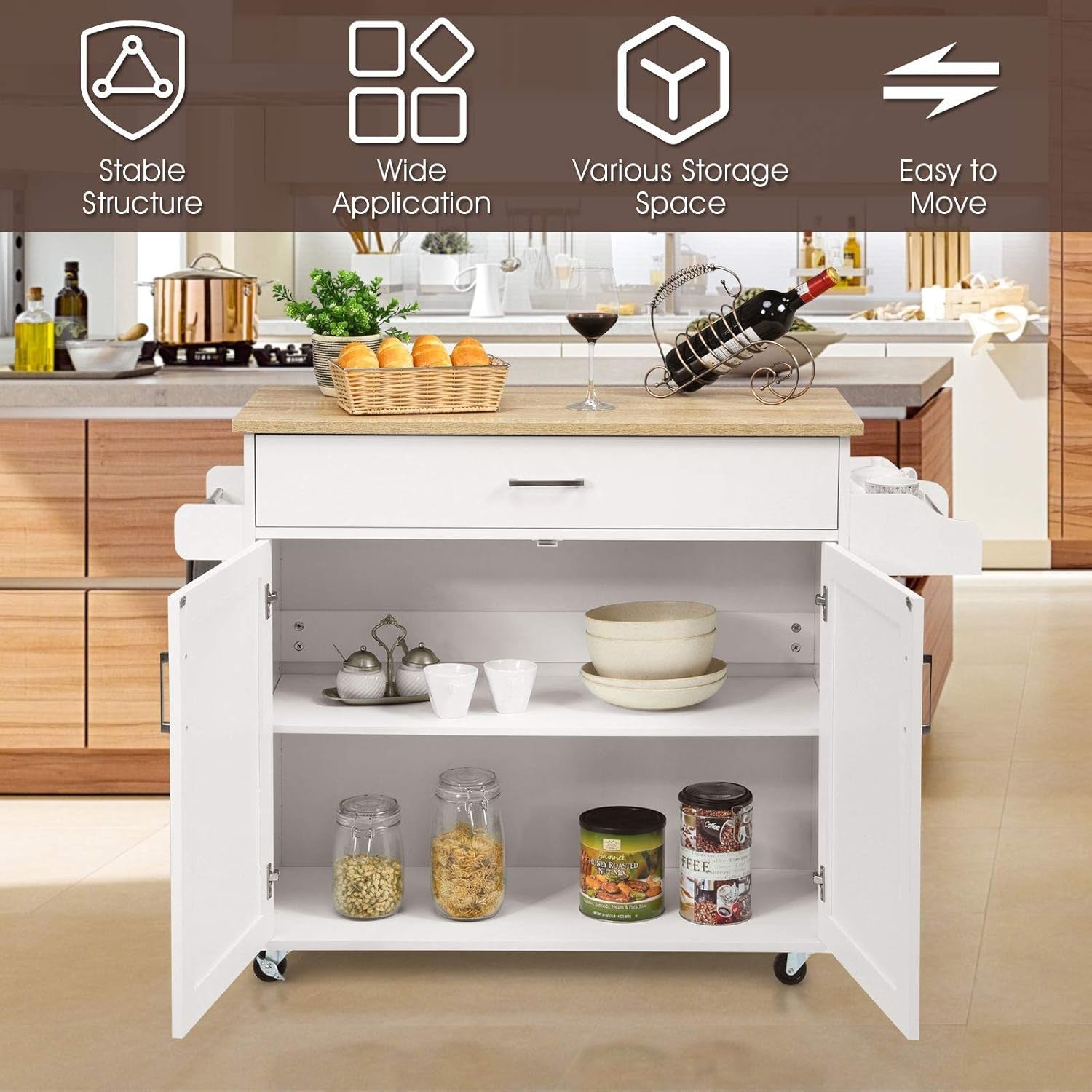 Kitchen Island Cart Rolling Storage Trolley Drawer Shelf Towel Rack