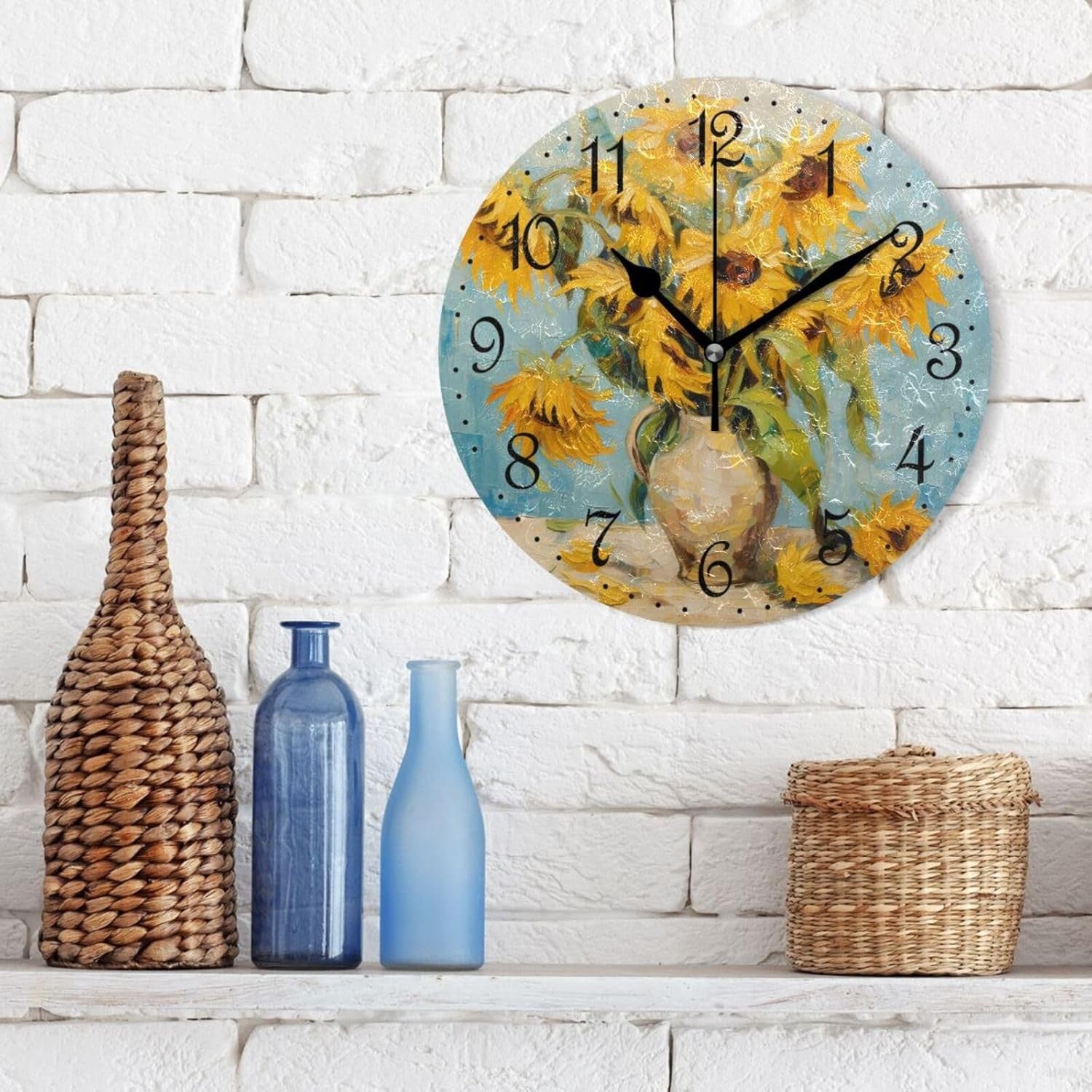 25cm Sunflower Wall Clock – Silent Non-Ticking Floral Vase Rustic Home Decor