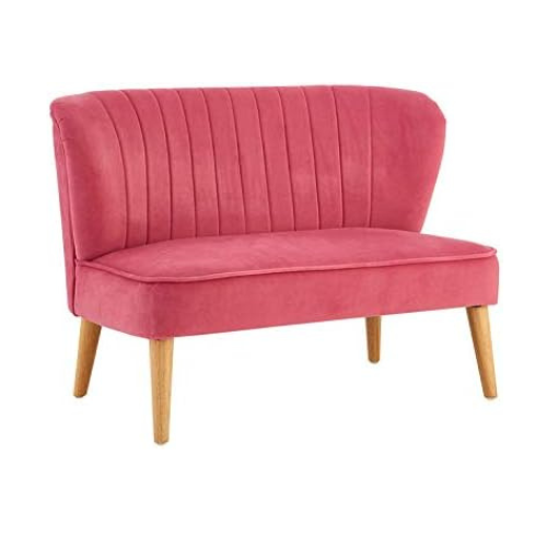 Soft Pink Kids 2-Seat Velvet Sofa, Plush Padded Arm, Compact 87x50x61cm