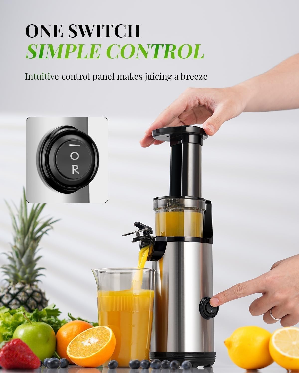 Cold Press Slow Juicer High Yield Compact Quiet Easy Clean 600ml Cup Reverse