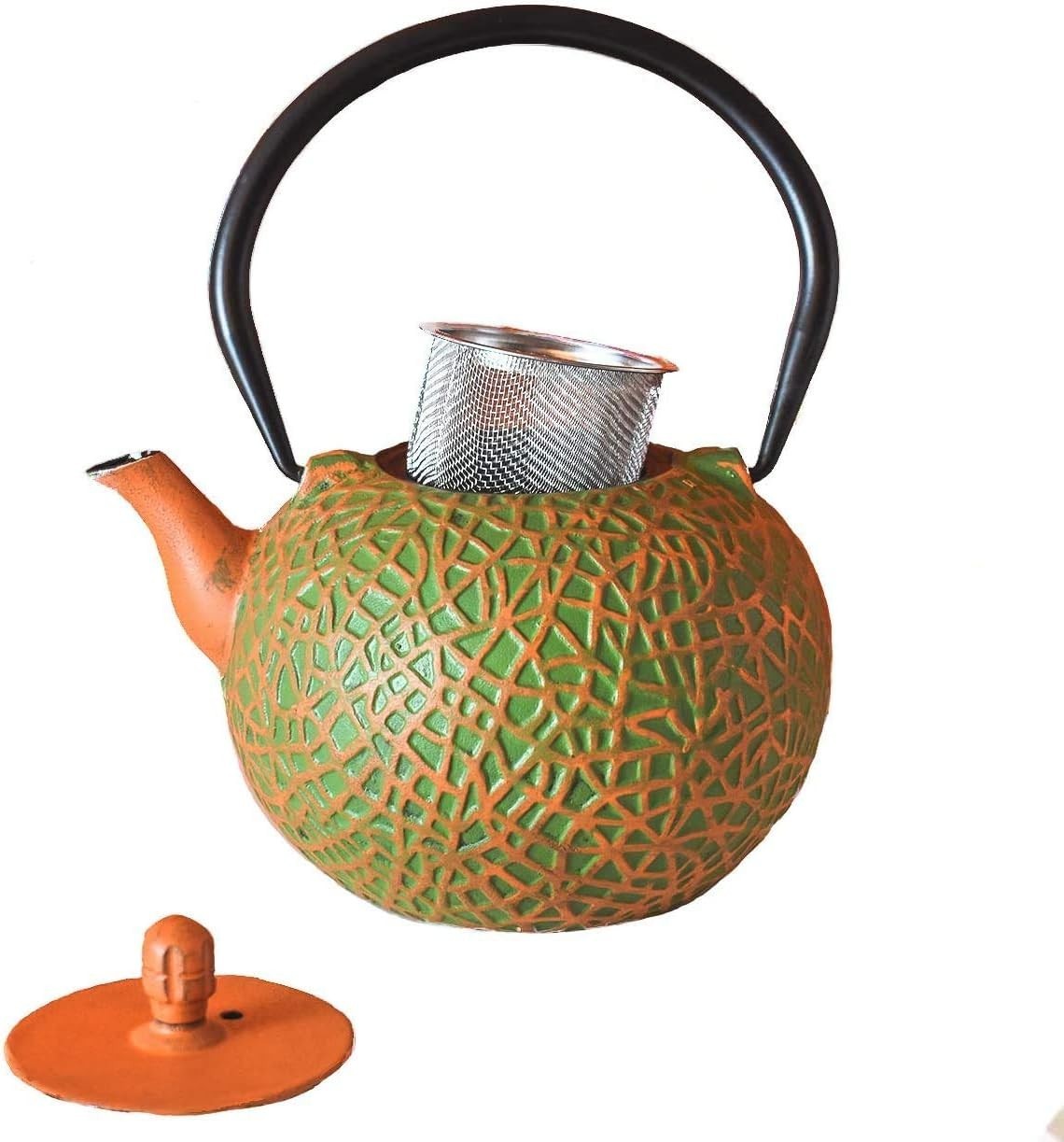 Cast Iron Teapot 800ml Tetsubin Tea Pot w/ Infuser Orange Green