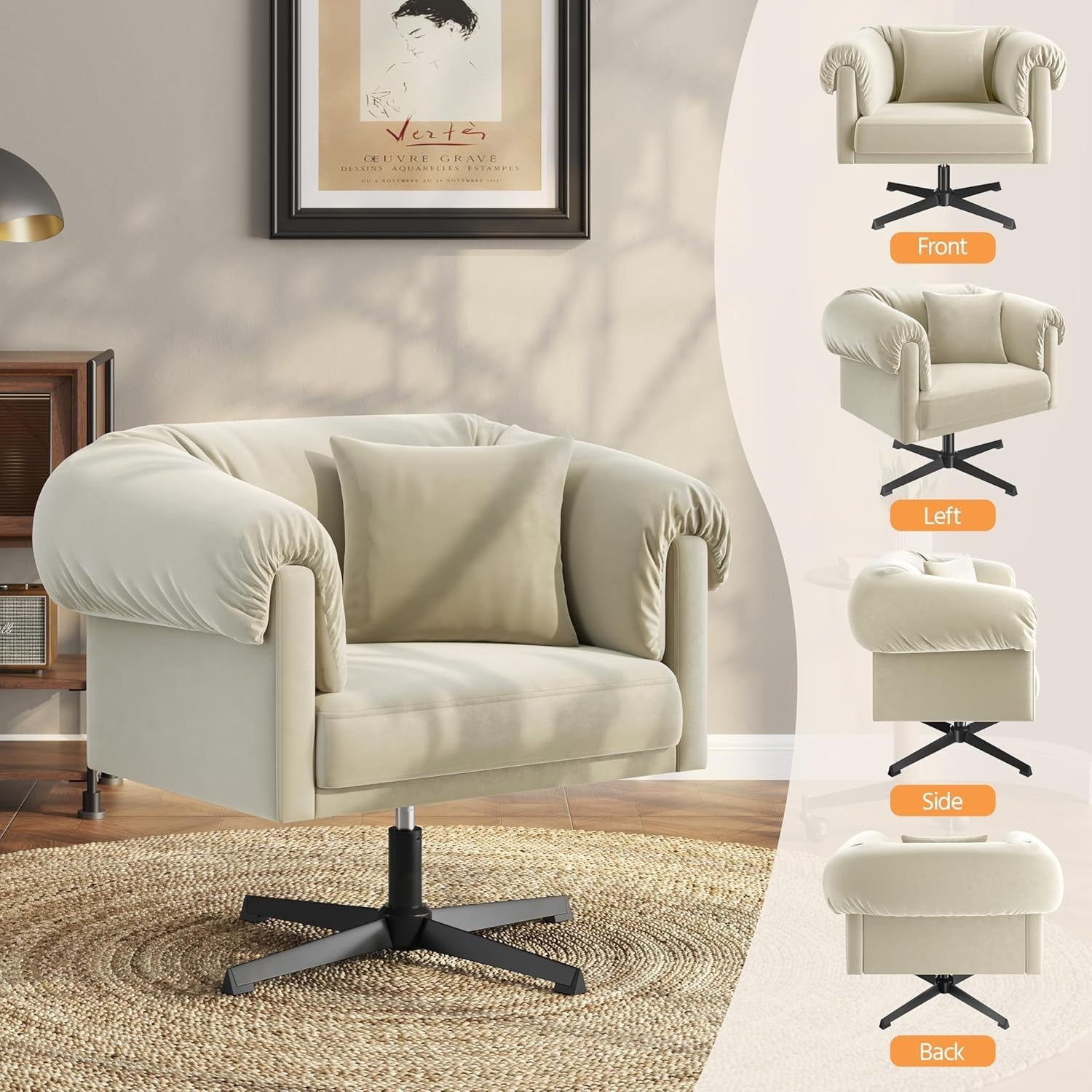 Cozy Velvet Swivel Accent Chair with Pillow – Plush Upholstered Seat