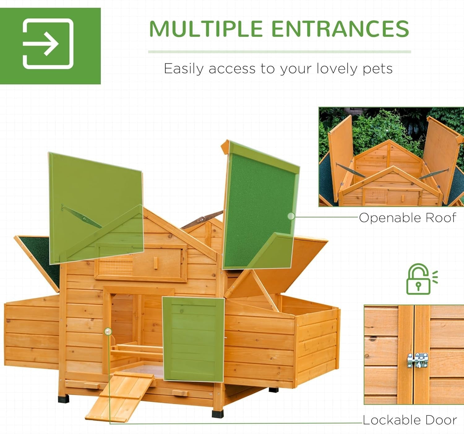 Large Wooden Chicken Coop & Run 150x100x96cm 8 Birds