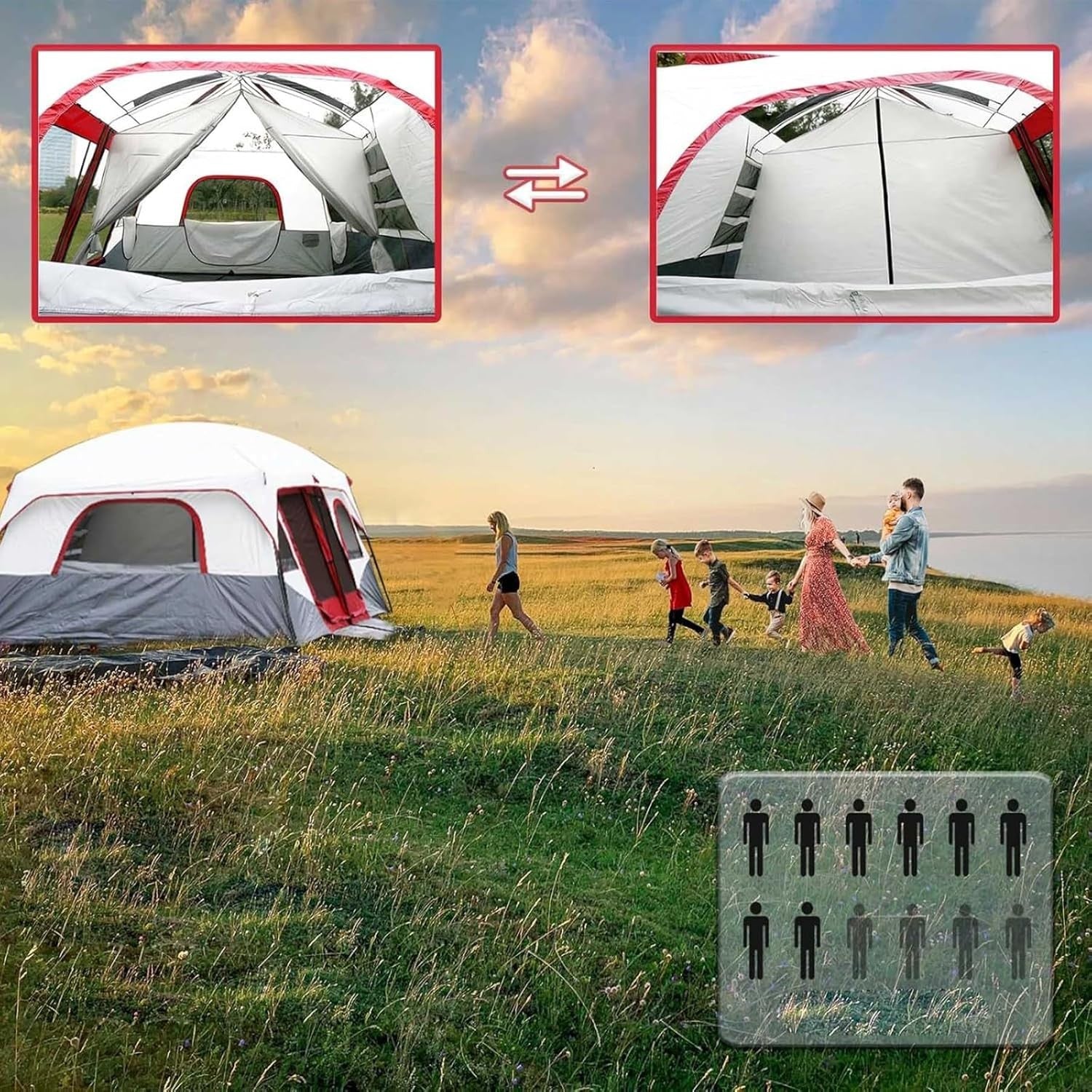 8-12 Person Large Family Camping Tent 2 Bedroom Waterproof