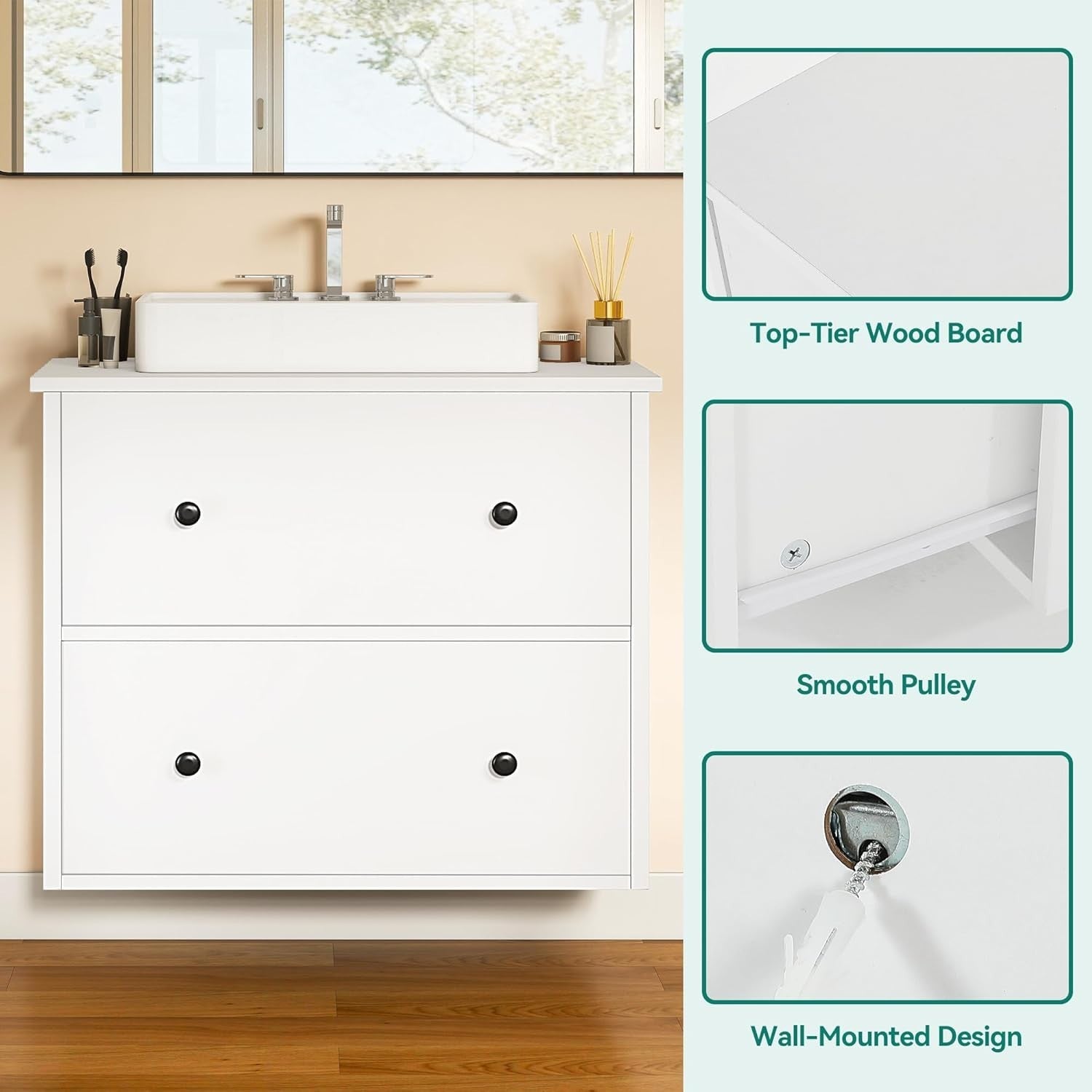 Under Sink Bathroom Cabinet White – 2 Drawer Storage Unit for Compact Bathrooms