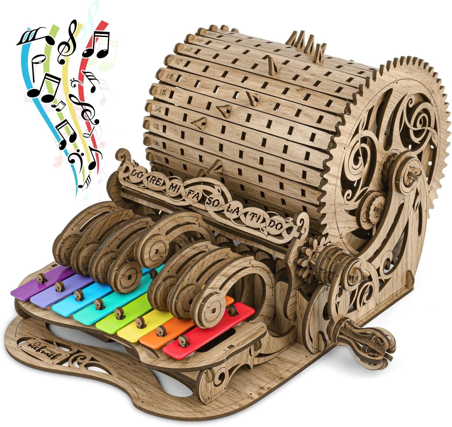 Hand Cranked 3D Wooden Piano Puzzle Kit, Mechanical Music Model, DIY Craft