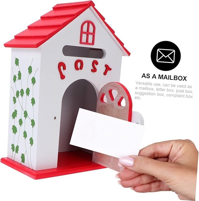 Wall Mounted Wooden Letter Box Red | Lockable Mail Suggestion Drop Box 32x23.5cm