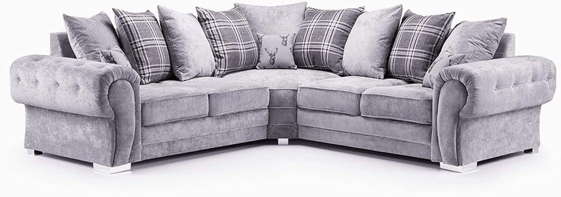 Dark Grey Suede Corner Sofa 5 Seater L-Shape Couch w/ Cushions 220x220cm