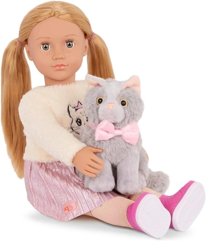 18-Inch Doll with Plush Kitten Pink Outfit Hair Accessories Set