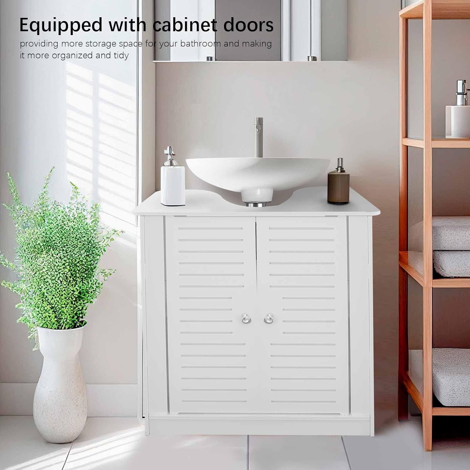 White Bathroom Sink Cabinet with 2 Doors Under Sink Storage Unit 30x52x51cm
