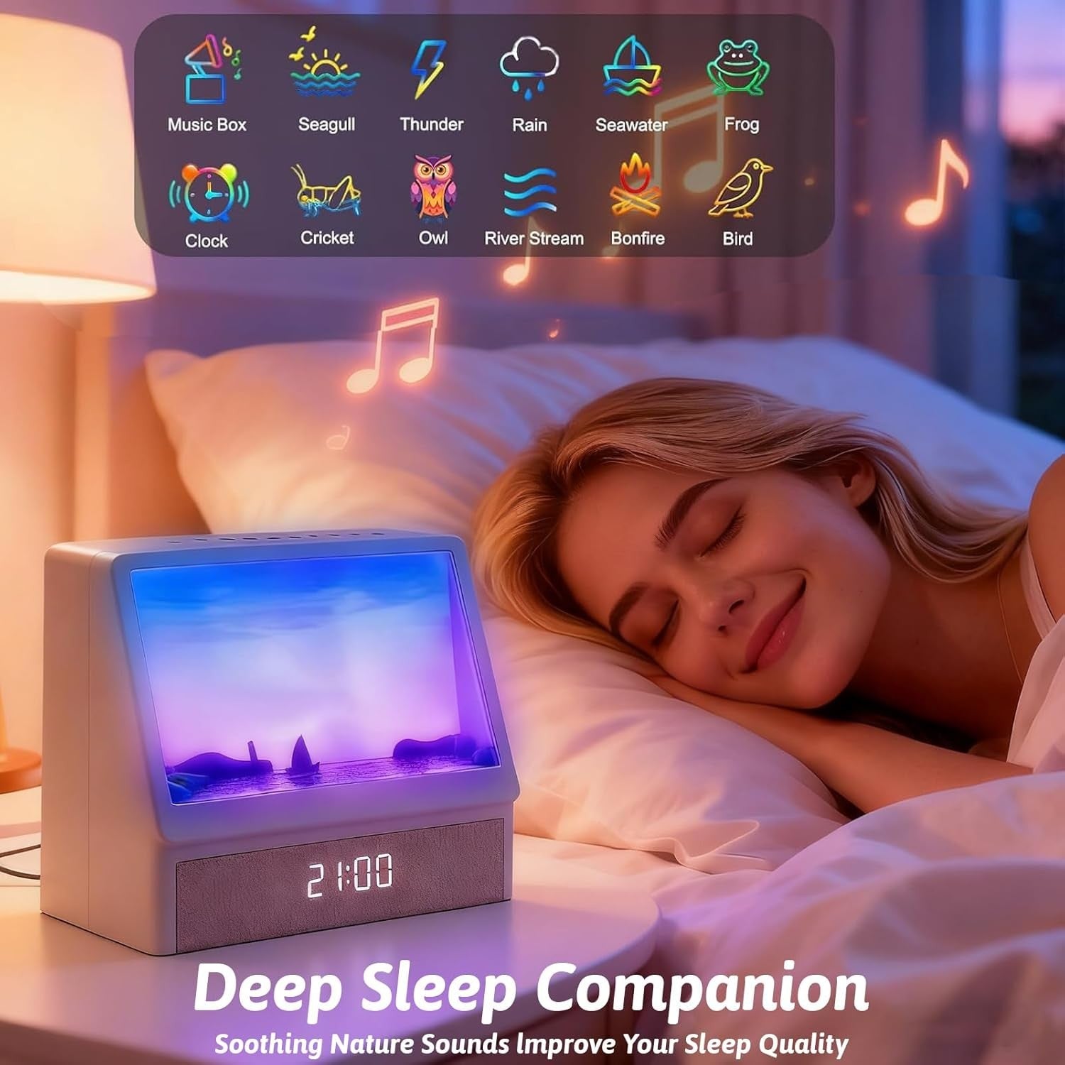 Sunrise Alarm Clock Wake Up Light Natural Sounds Bedside Night Lamp