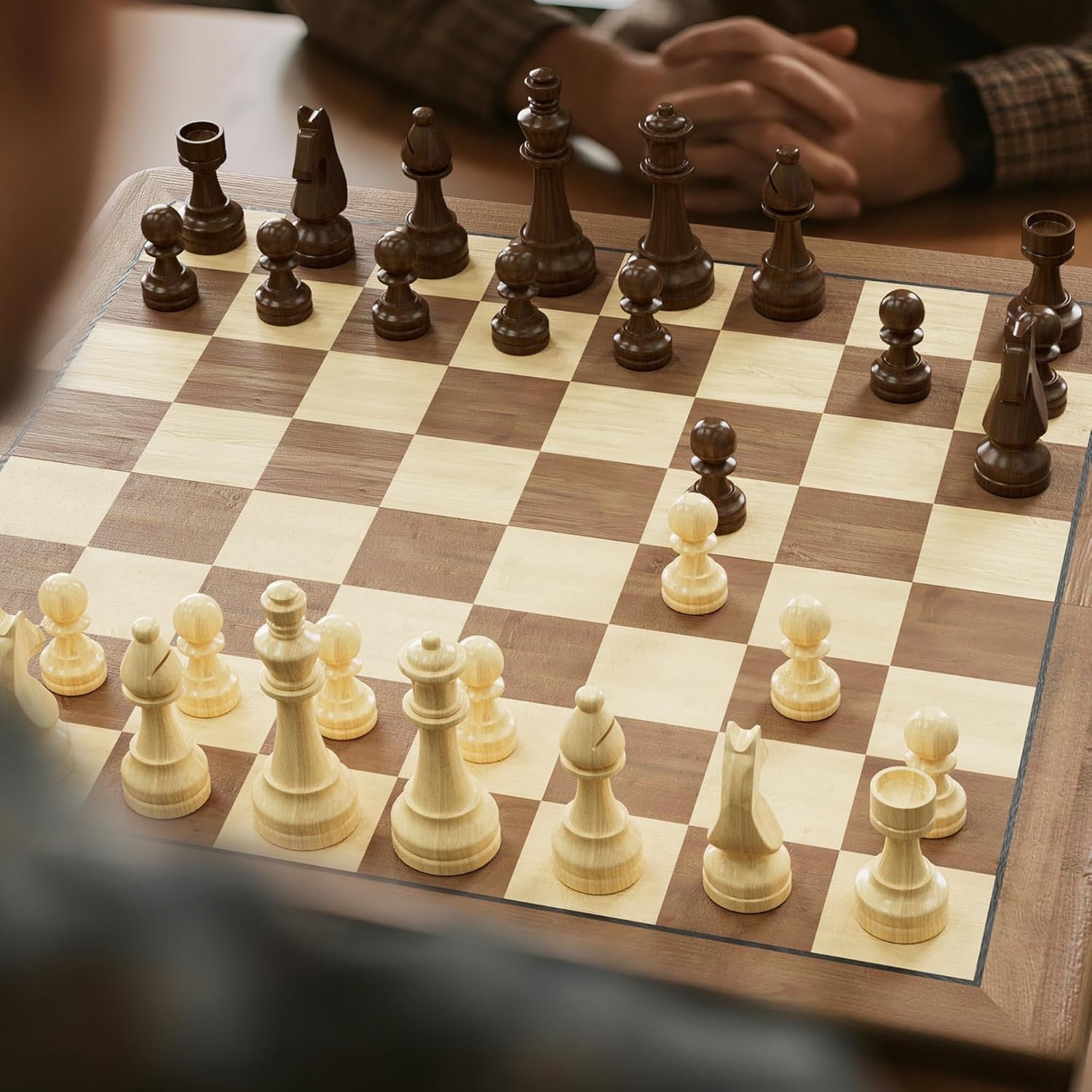 15" Magnetic Wooden Chess Set Dual-Tone Folding Board with Storage Box