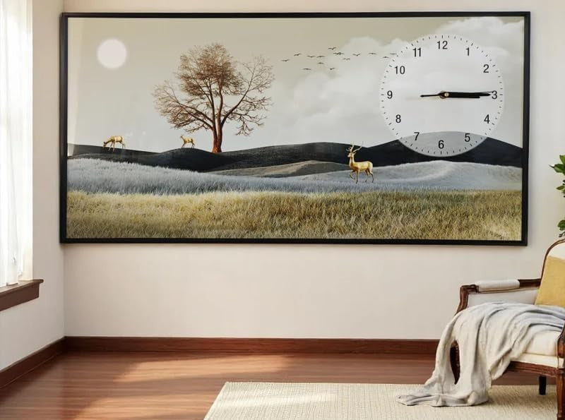 Large Nordic Deer Wall Clock Art 60cm Silent Quartz Modern Home Decor Frame