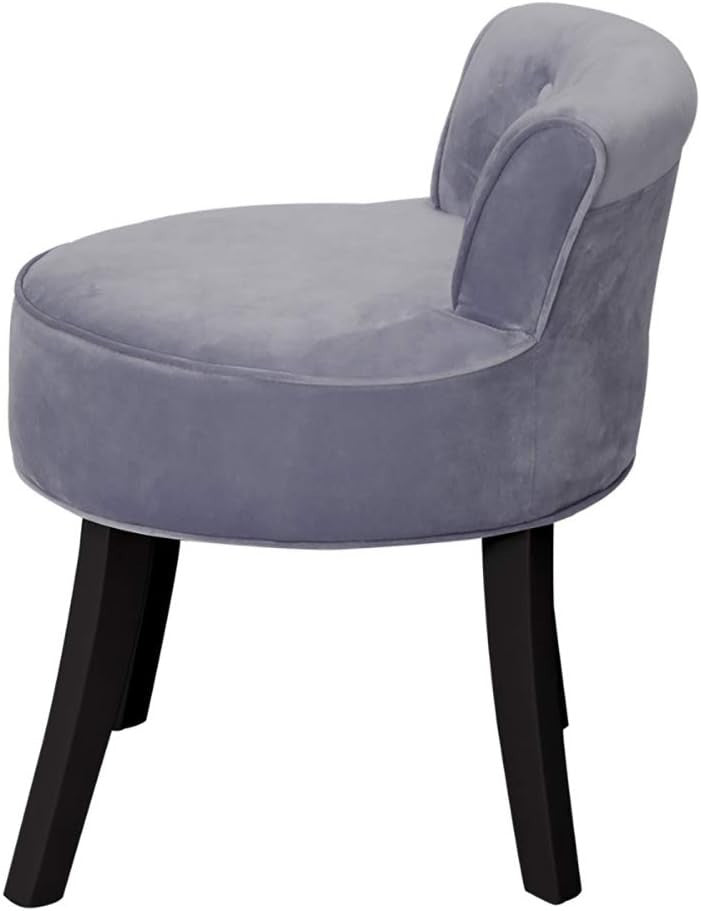 Light Grey Velvet Low Back Dressing Table Stool with Wooden Legs