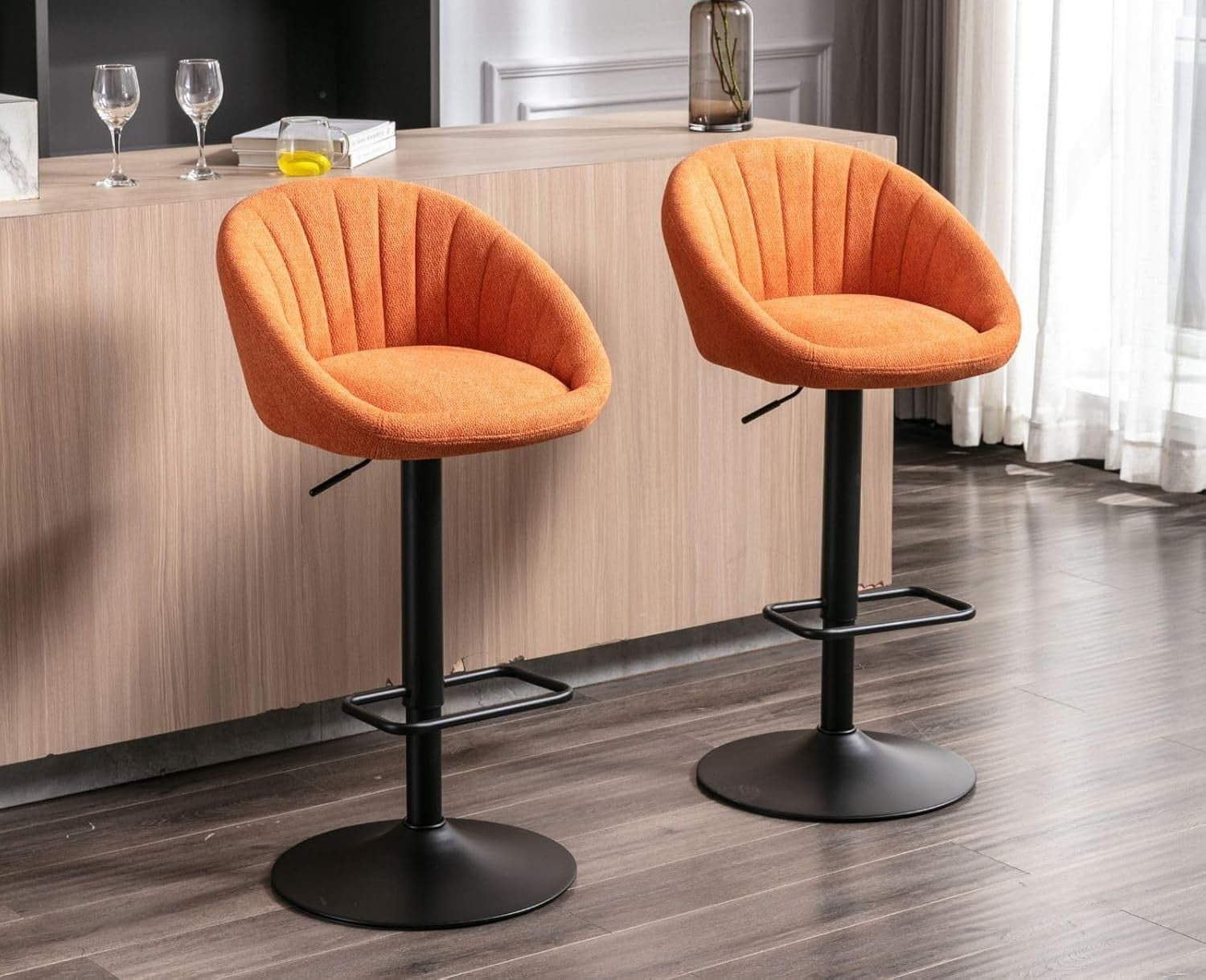 Bar Stools Set of 2 | Orange L-Shaped Adjustable Counter Chairs