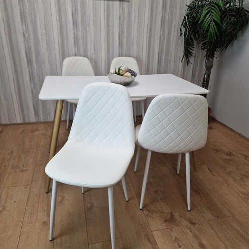White Dining Table Set with 4 Padded Gem Chairs, Modern Kitchen Set