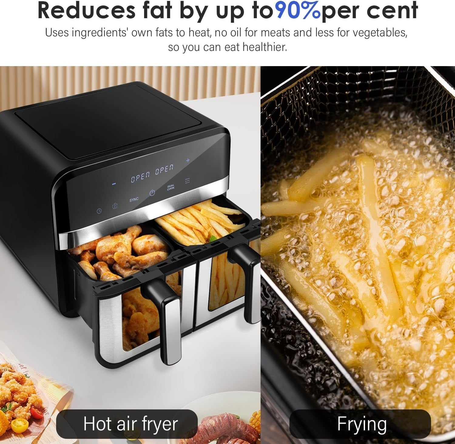 9L Dual Air Fryer XL 2-Drawer Oven | Window View | 8-in-1 Presets | Smart Touch