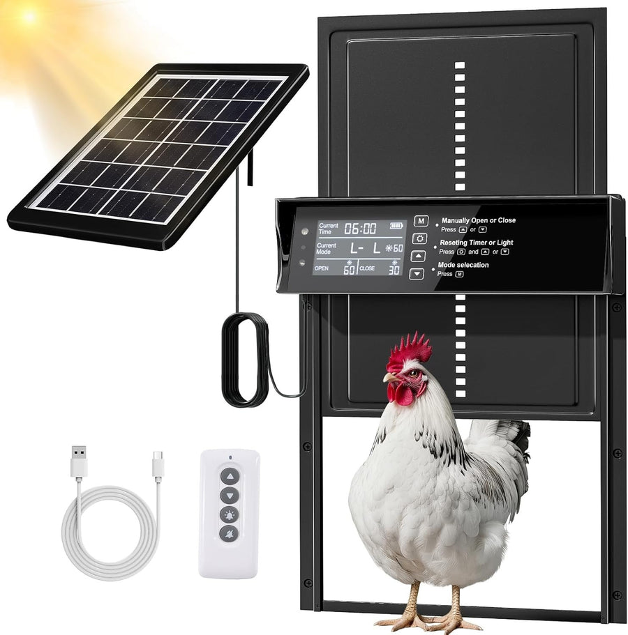 Solar Automatic Chicken Coop Door Timer Light Sensor Remote