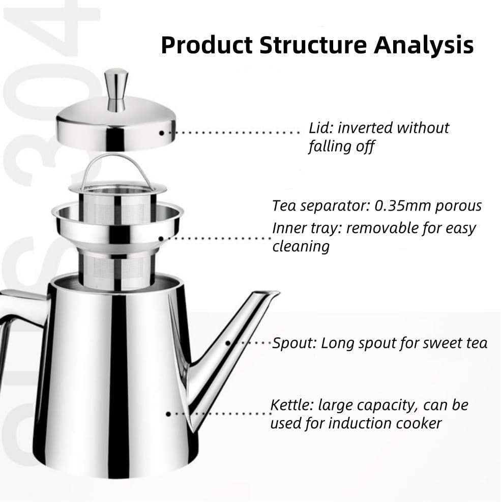Stainless Steel Teapot 750ml Tea Coffee Pot Removable Filter Induction
