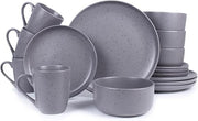 16 Piece Stoneware Dinner Set Plates Bowls Mugs for 4 Grey Crockery Set