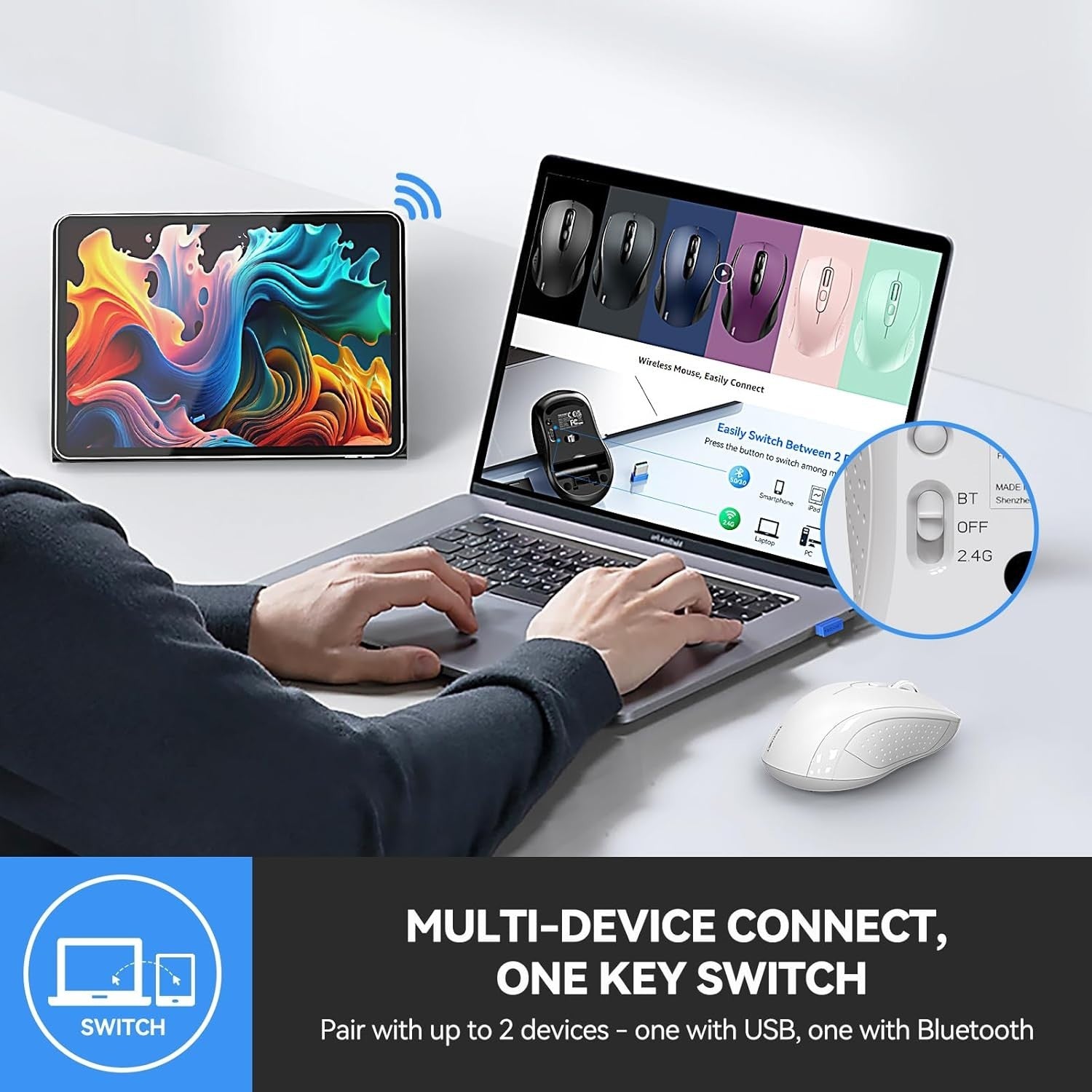Silent Wireless Bluetooth Mouse 4000 DPI Multi Device Slim Office Design