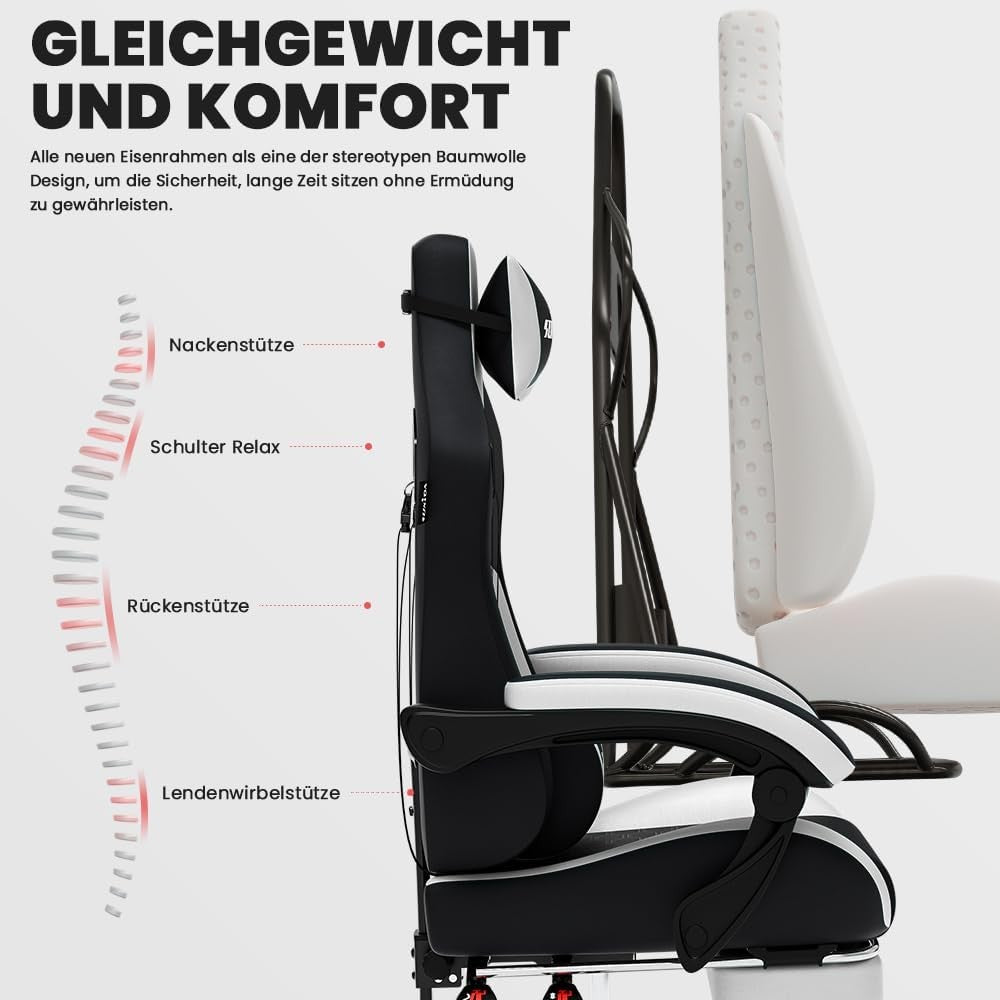 Ergonomic Gaming Chair with Footrest, Massage & Lumbar Support