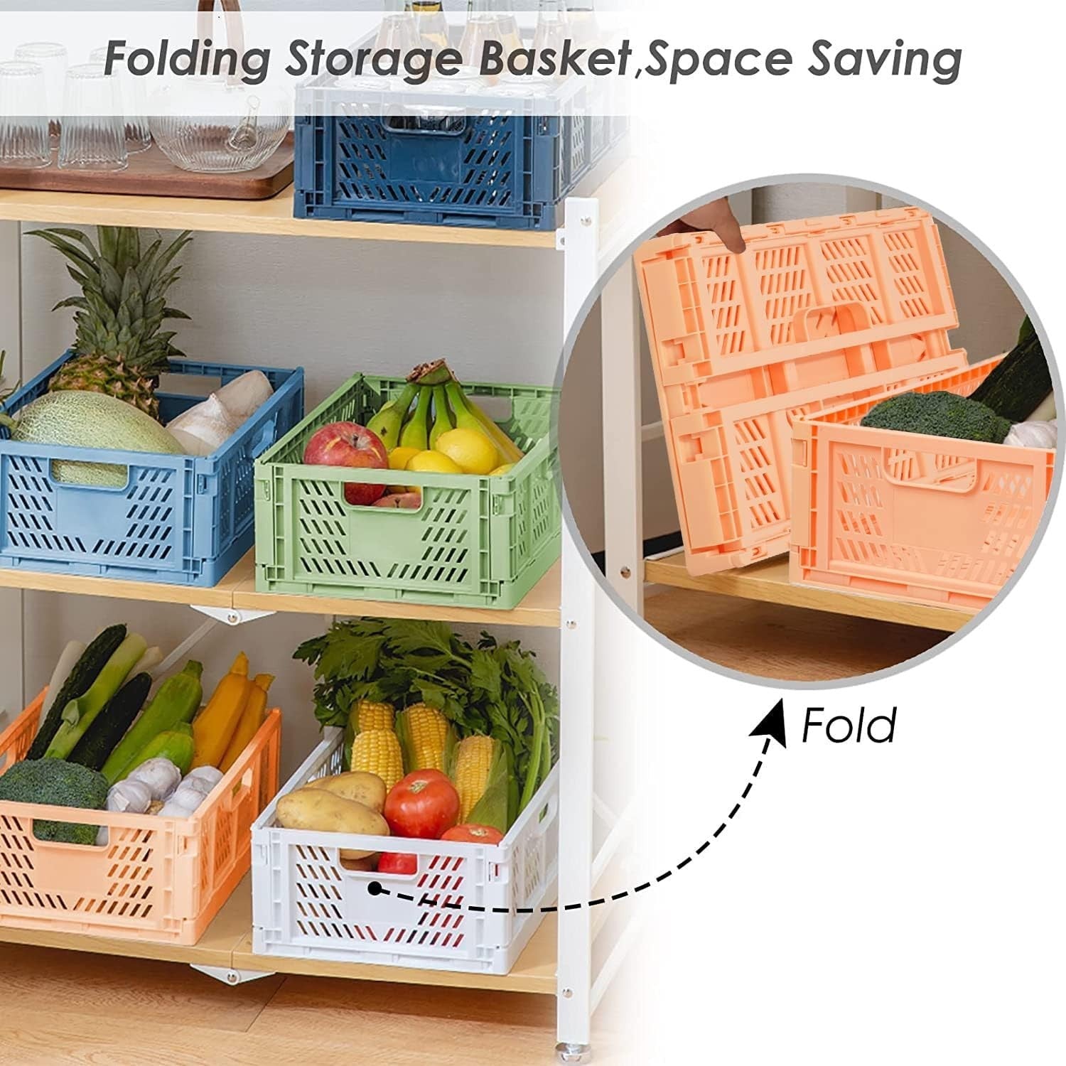 4x 13L Colorful Collapsible Storage Baskets 33.8x25.9x13cm
