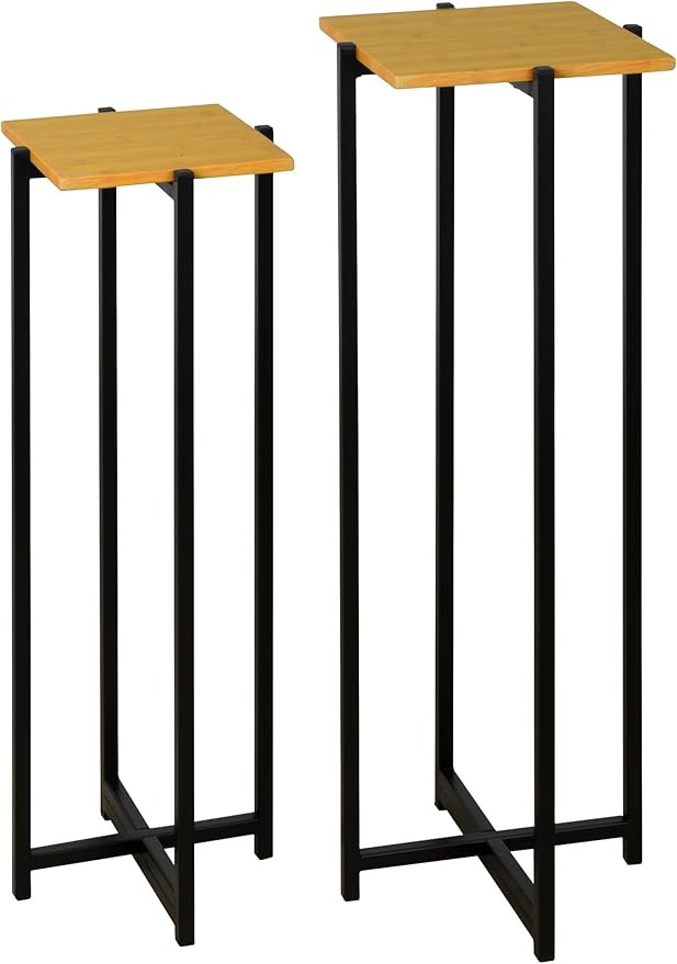 Set of 2 Tall Plant Stands Metal Wood Indoor Outdoor Modern Flower Pot Holders