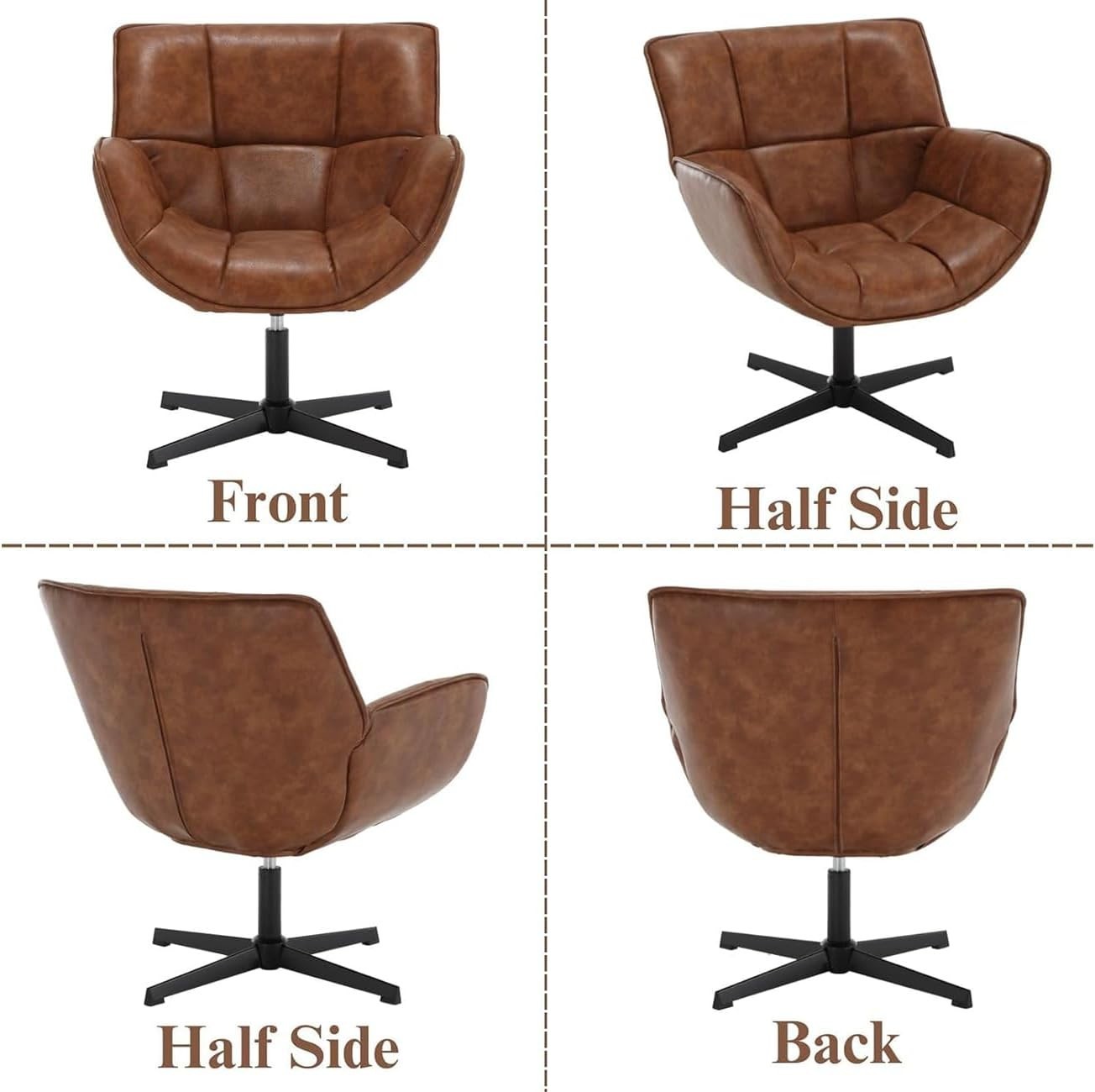 Swivel Faux Leather Accent Chair Tub Seat Lounge Armchair for Living Room