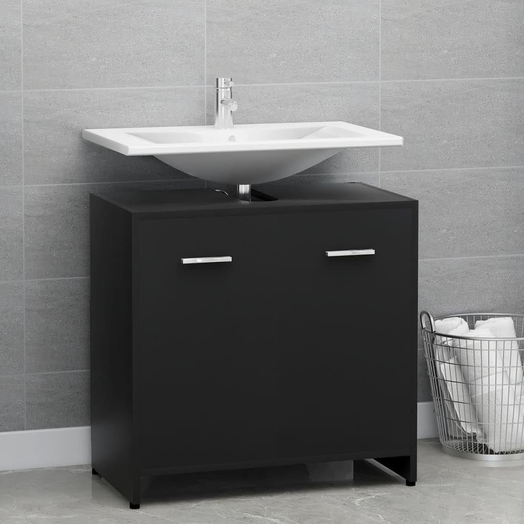 Modern Black Bathroom Storage Cabinet 2-Door Sleek Design 60x33x61cm