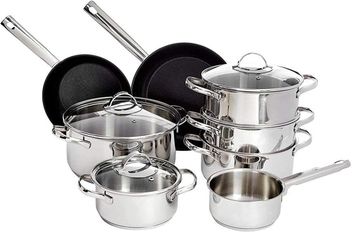 11Pcs Stainless Steel Cookware Set with Lids, Induction, Dishwasher & Oven Safe