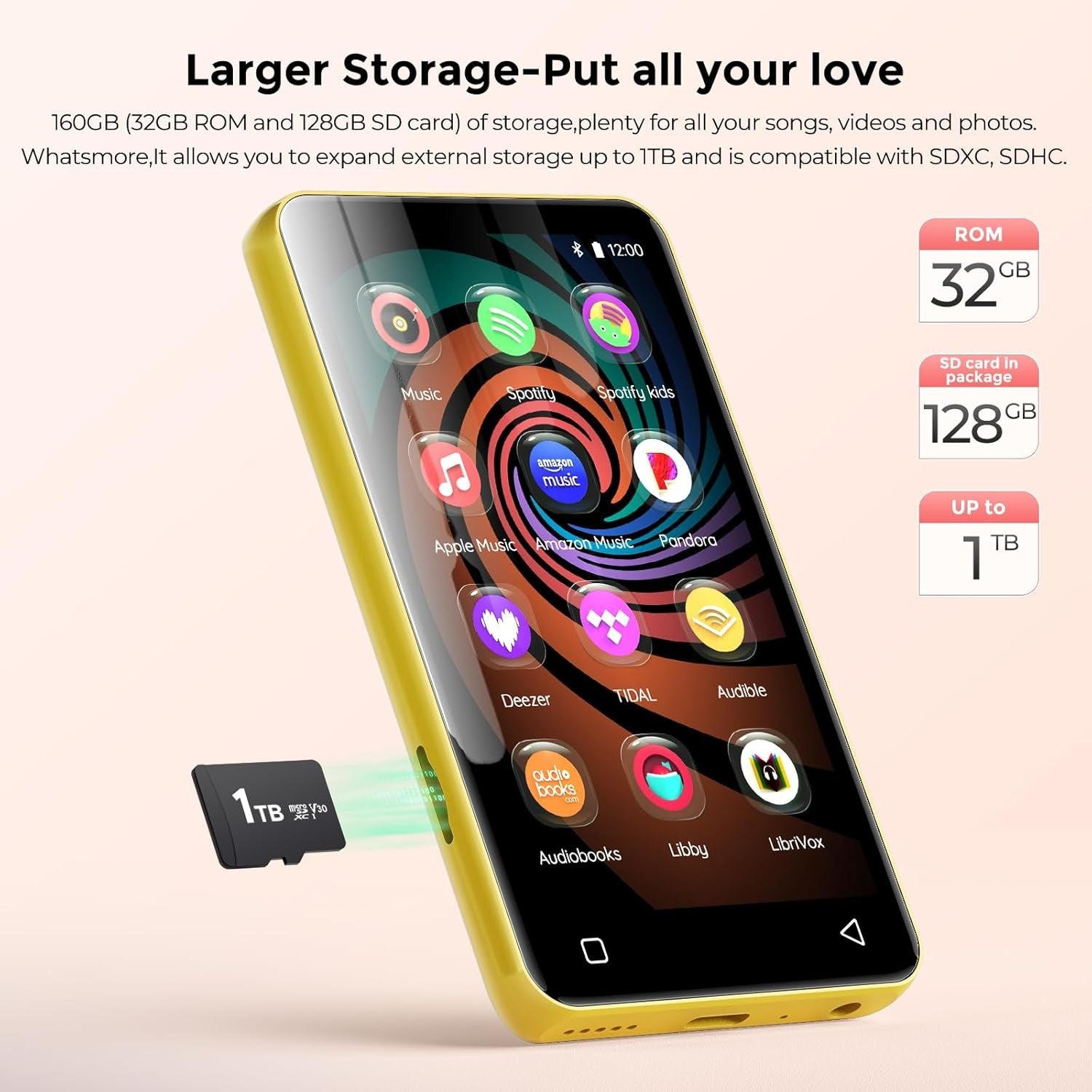 160GB MP3 MP4 Player Black Gold 4" Touch WiFi Bluetooth