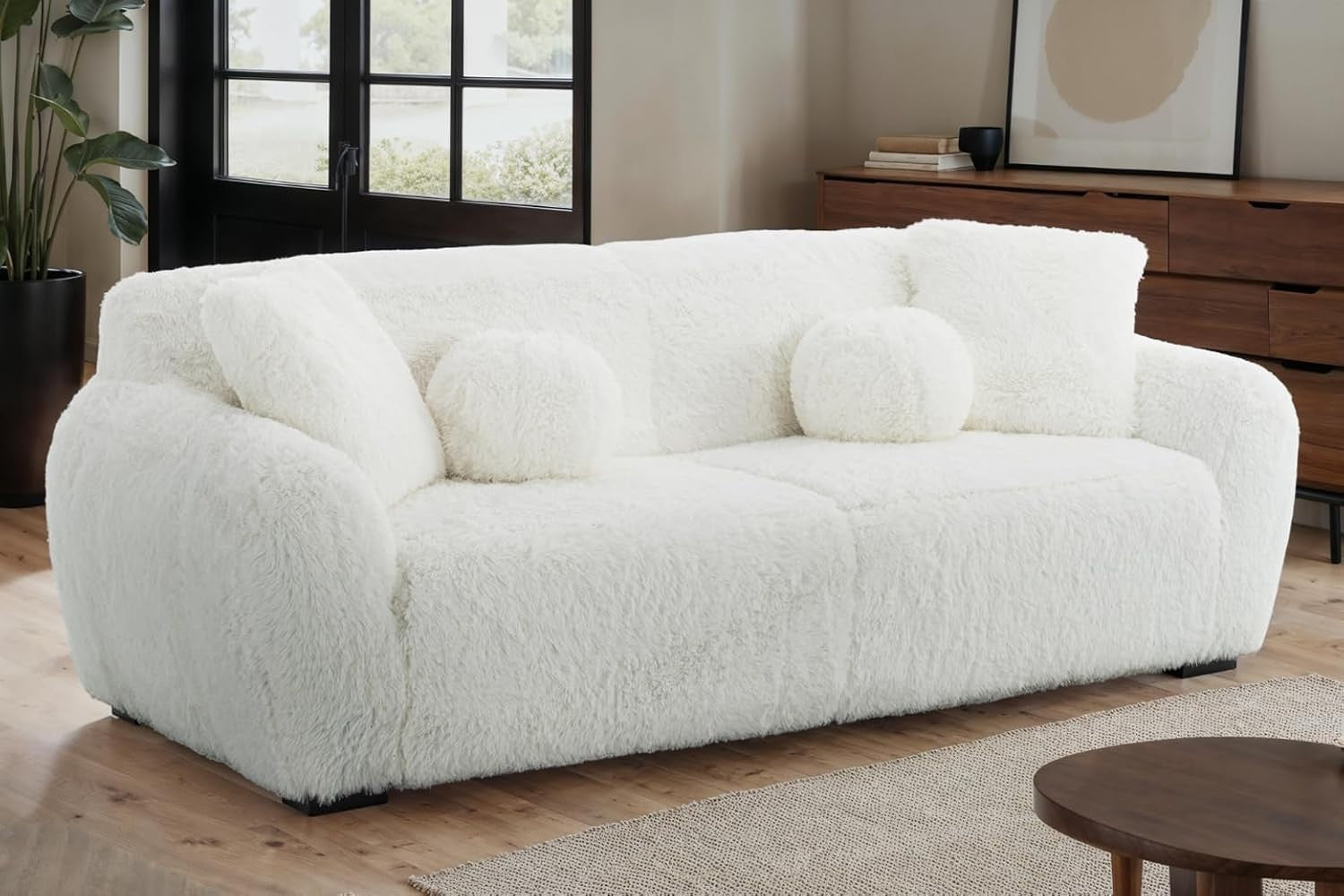 White Teddy 3 Seater Sofa Fluffy Deep Seat Couch for Lounge or Bedroom