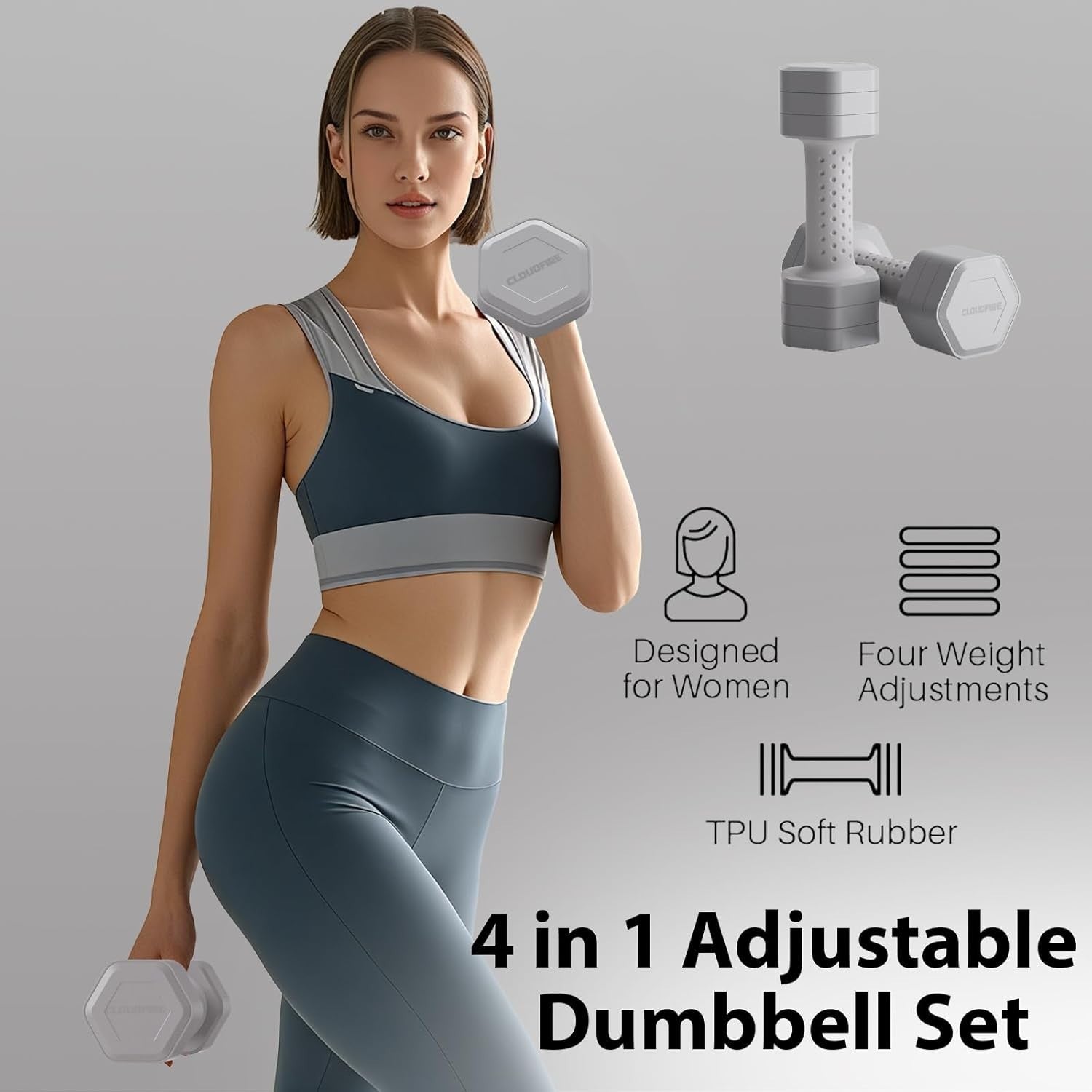 4 in 1 Adjustable Dumbbells Pair 1–5kg Soft Grip Home Fitness Set