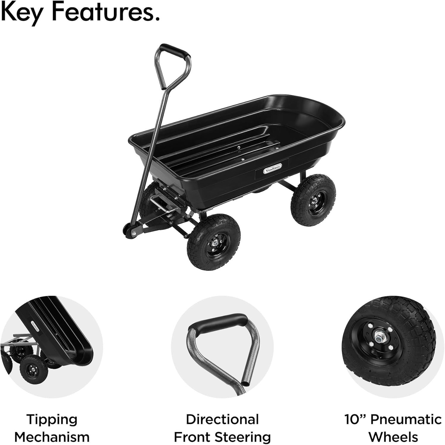 Heavy Duty Garden Dump Cart 75L Wagon Tipping Truck 250kg Load Pneumatic Wheels