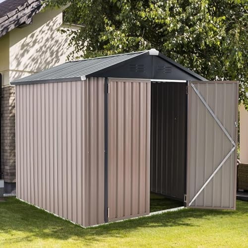6x6ft Metal Garden Storage Shed Grey Outdoor Tool Bike Lockable Box