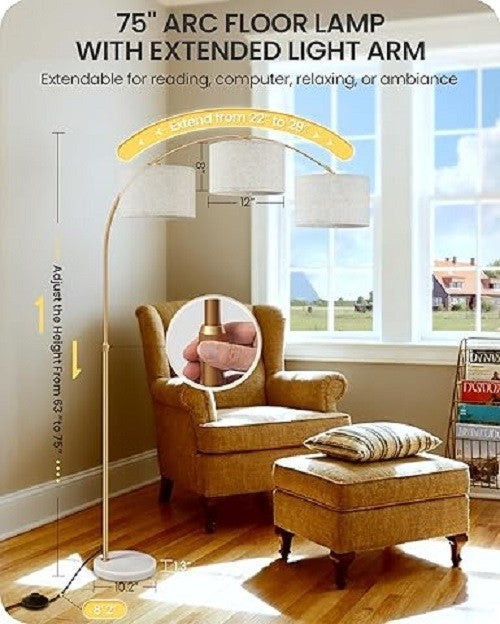 Arc Floor Lamp Dimmable LED Remote Control Height Adjustable Corner Standing