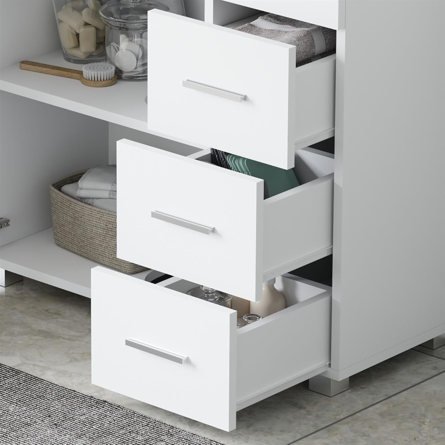 Under Sink Bathroom Cabinet White Storage Unit with Drawers 70x30x64cm