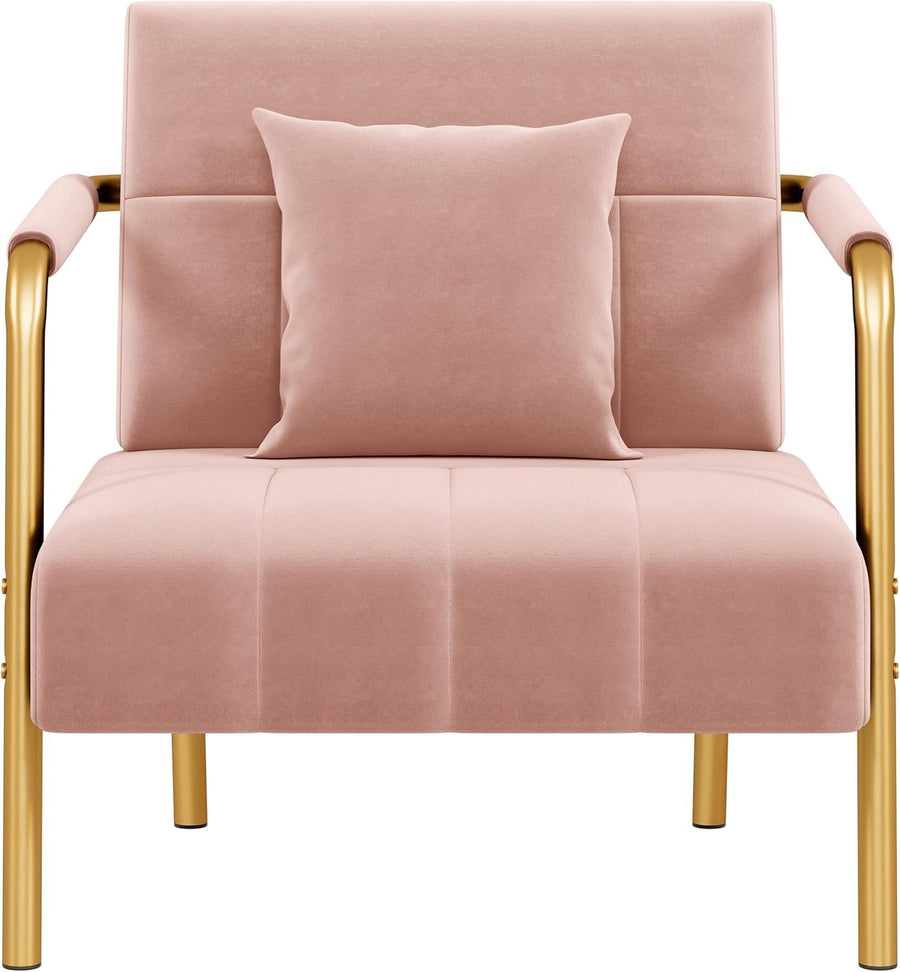 Velvet Accent Tub Chair Gold Legs Armchair w/ Cushion Pink