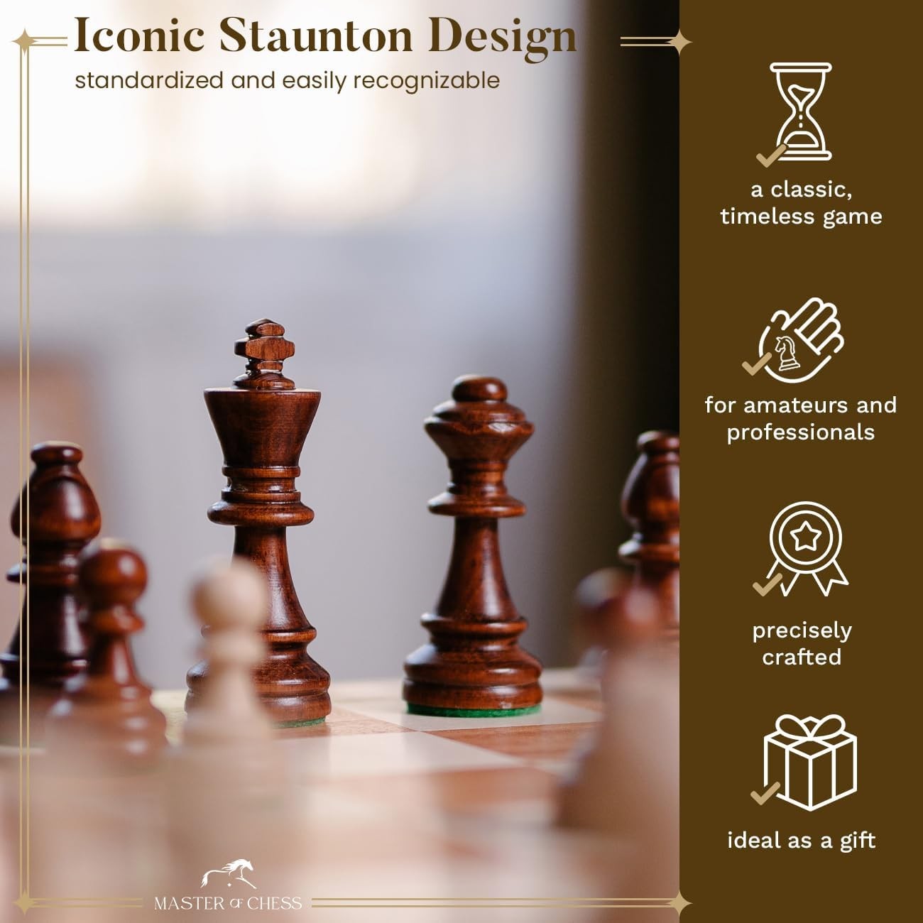 Staunton No.5 Weighted Wooden Chess Pieces Set with Natural Wood Storage Box