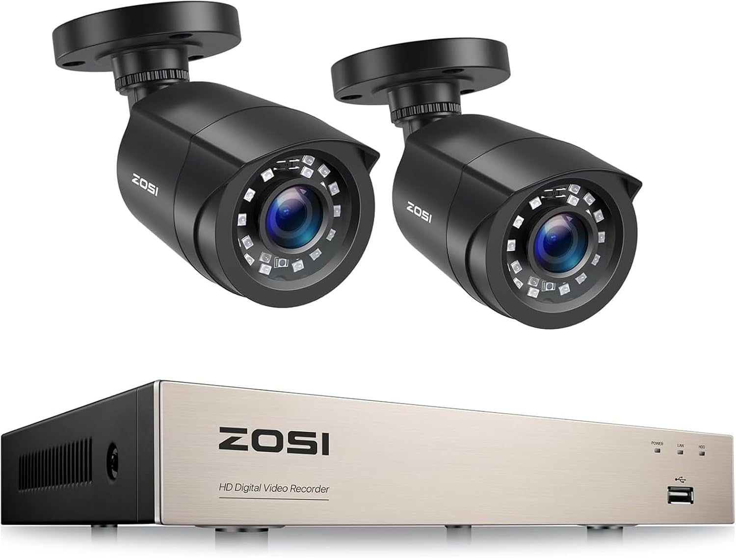 1080P CCTV Security System 8CH DVR 2 Cameras AI Detection Night Vision