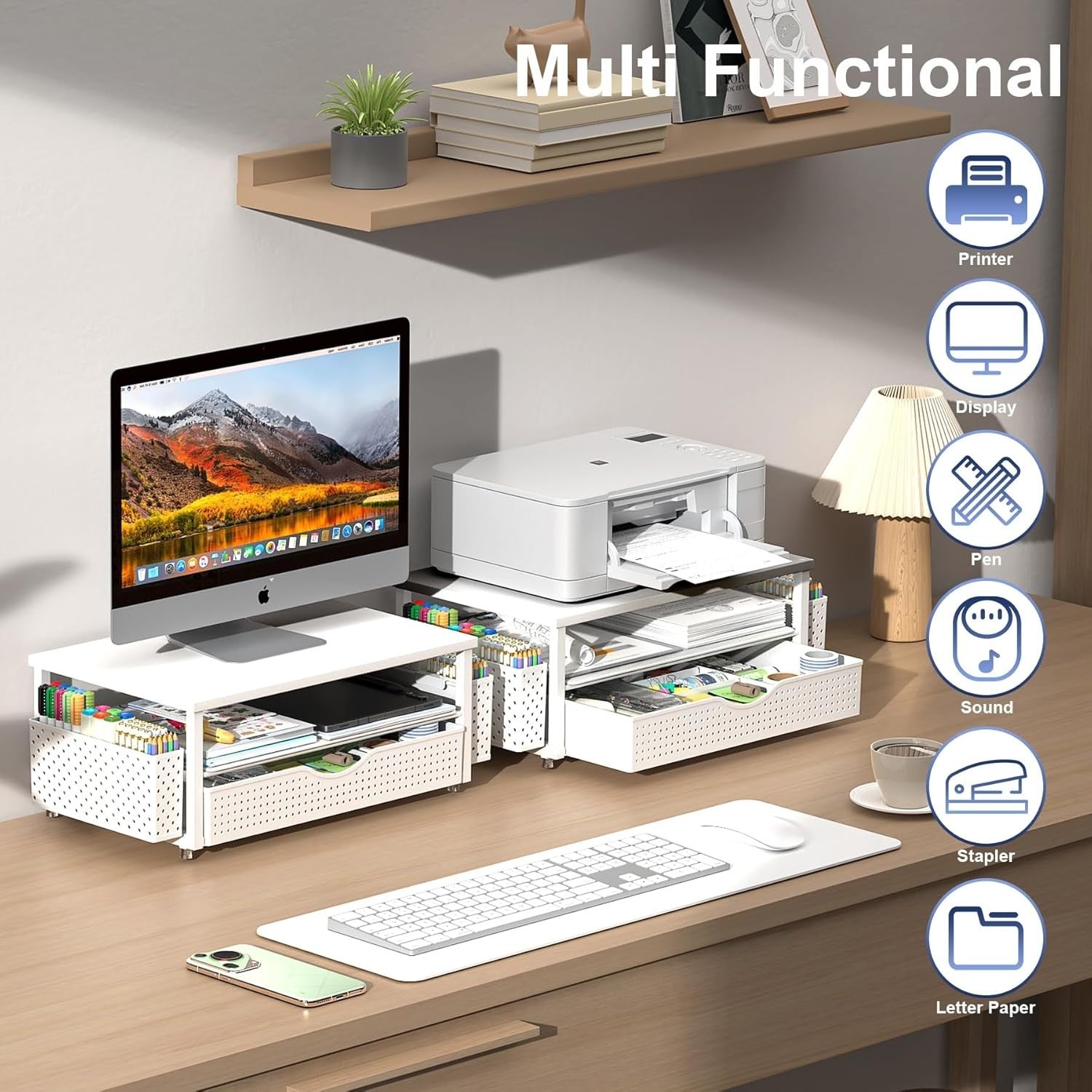 Ergonomic Desk Organizer & Monitor Stand with Drawer & Pen Holders