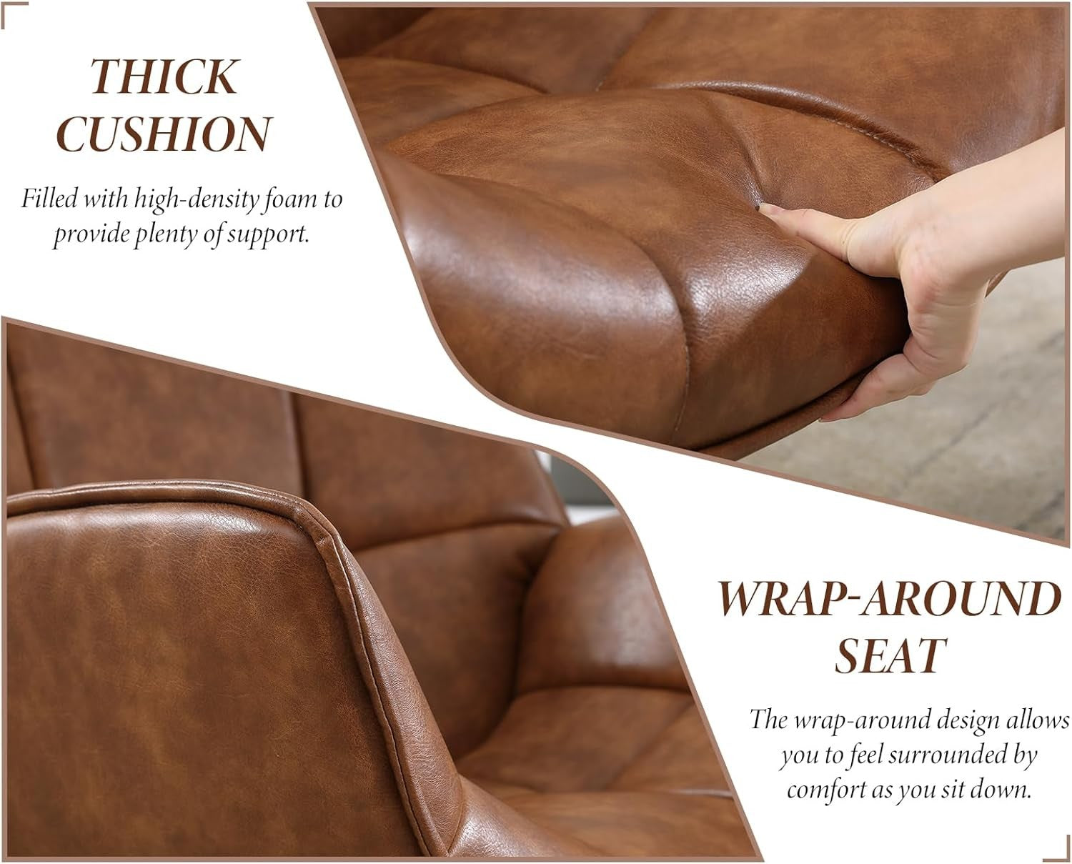 Brown Swivel Leather Accent Armchair Modern Tub Vanity Chair
