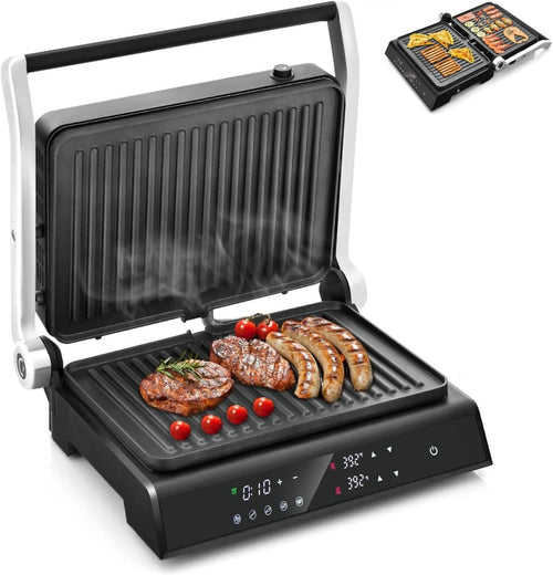 3-in-1 Panini Press Grill LED Touch Non-Stick Glass Top Adjustable